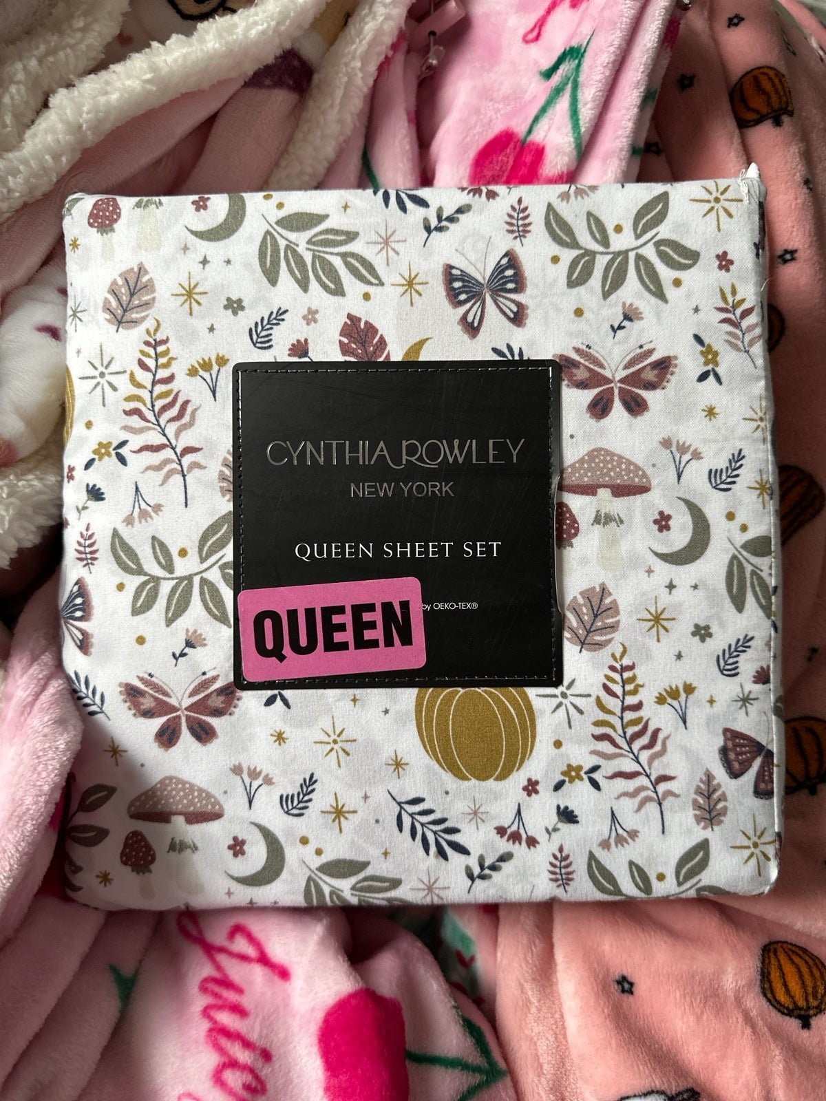 Cynthia Rowley Mushroom Flowers Queen Sheet Set