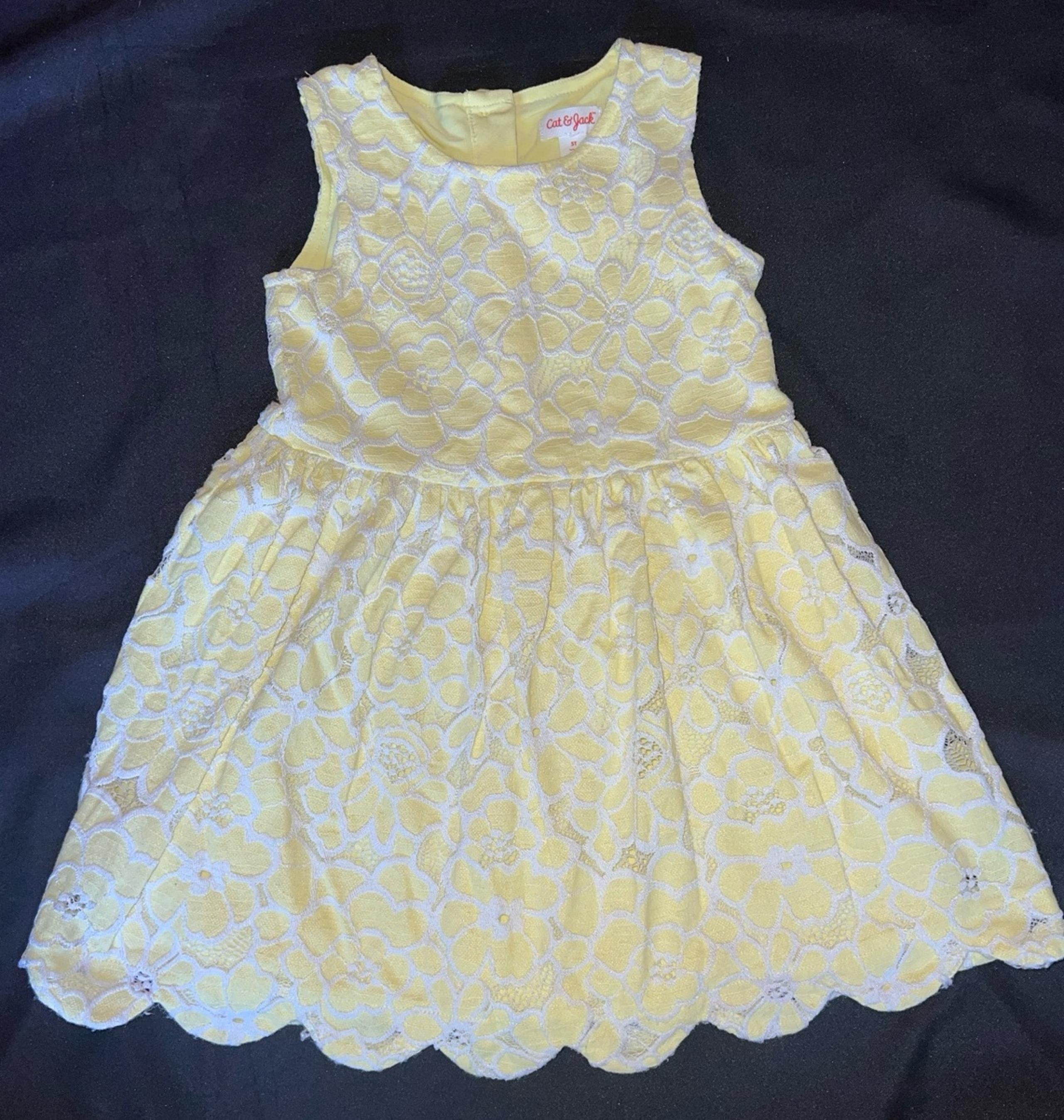 Cat & Jack Yellow and White Floral Lace Toddler Dress Party Dress or Sunday