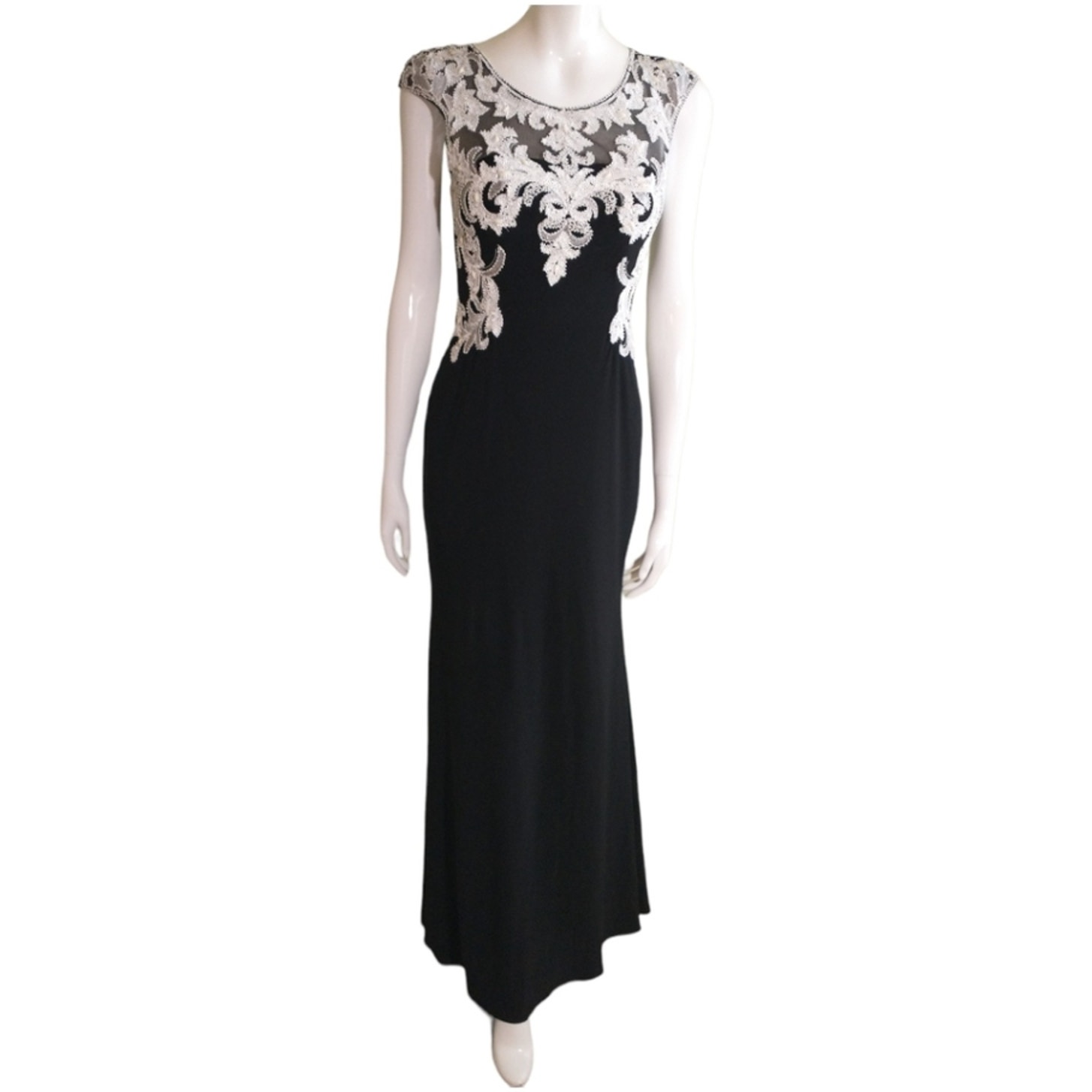 GLS Apparel Maxi Dress Women's Size S Black White Sequin Beaded Formalwear Gown