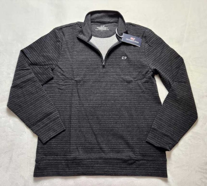 New men's L Vineyard Vines striped Saltwater half 1/2 zip pullover sweater