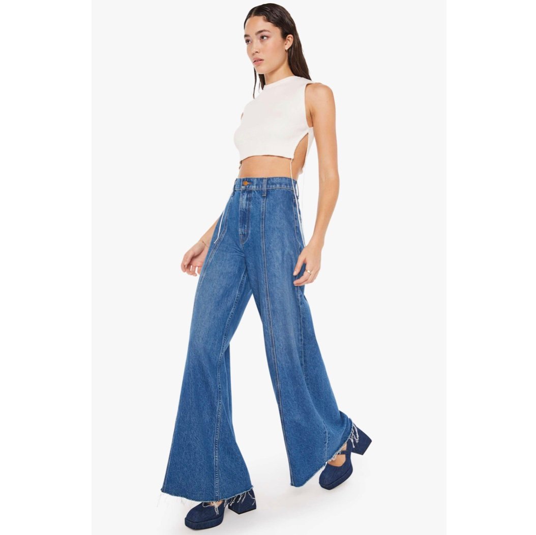 Mother Snacks Yummy The Lunch Line Sneak Frayed Hem Wide Leg Jeans Size 29 NWT