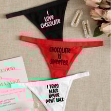 New Women's 3 Piece Assorted Naughty Graphic Thong Panties 4 Sizes 3 Colors.
