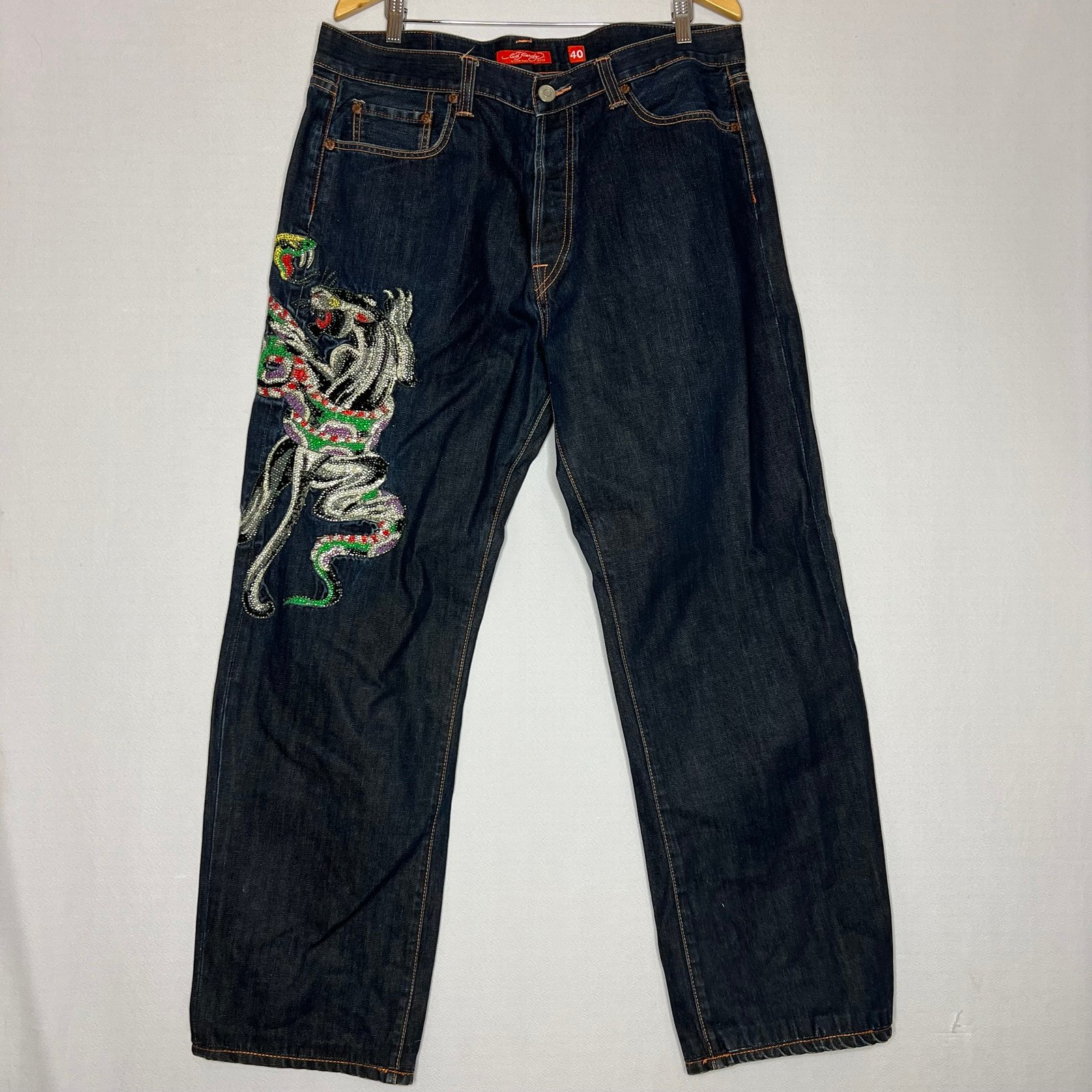 Vintage 2007 Ed Hardy by Christian Audigier Embroidered Bedazzled Jeans 40x34