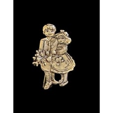 Vintage Meink Sterling Silver Pin Girl & Boy with Flowers 925 Brooch Couple Love
