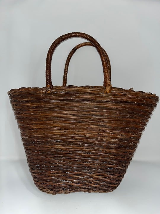 Vintage Woven Wicker Tote with Lining Made in Philippines