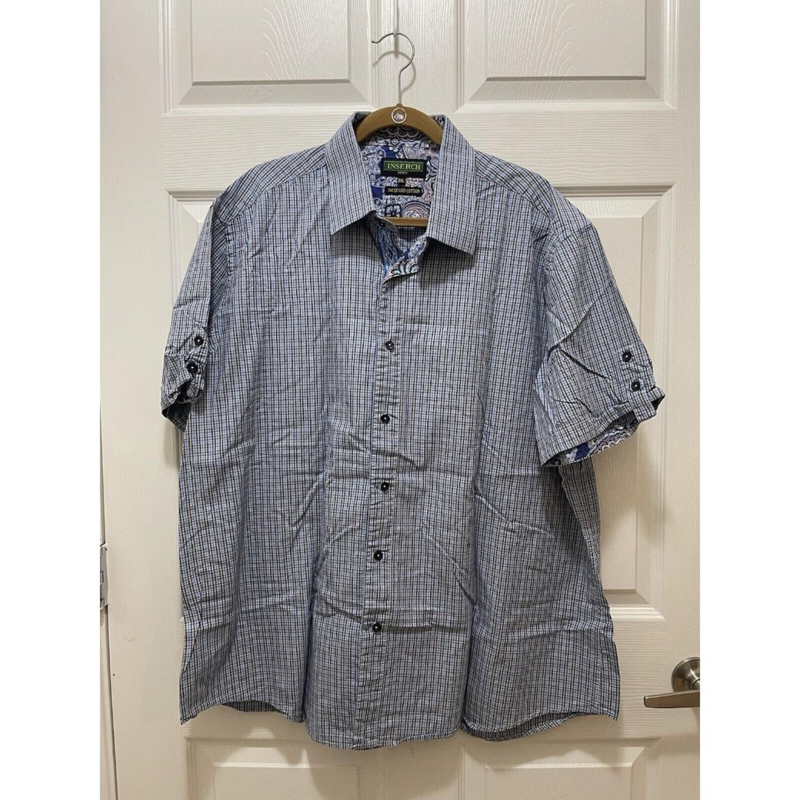 Mens Button Shirt 3XL XXXL Short Sleeve Plaid Jaquard Cotton Inserch Icon
