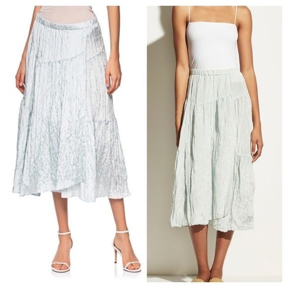 Vince / NWT Tiered Asymmetric Skirt in Mint crinkle midi skirt M