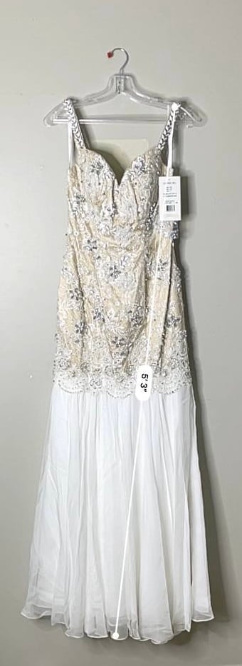 Sherri Hill White/Cream Long Gown/Prom Dress, Jeweled, Sz 4, Jeweled Strap