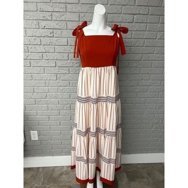 A Loves A Smocked Orange Stripe Maxi Dress Size M