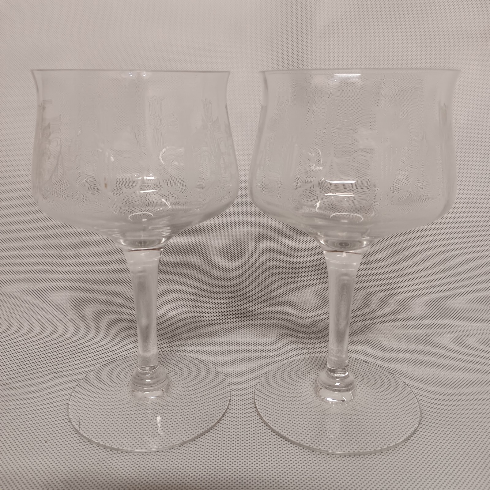 Heisey Salem Water Goblets 2 Stem #3312 Clear Tulip Etch #164 Made 1919-1928