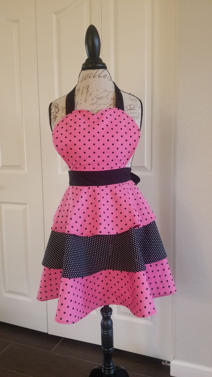 Handmade Pink/Black Polka Dot Apron