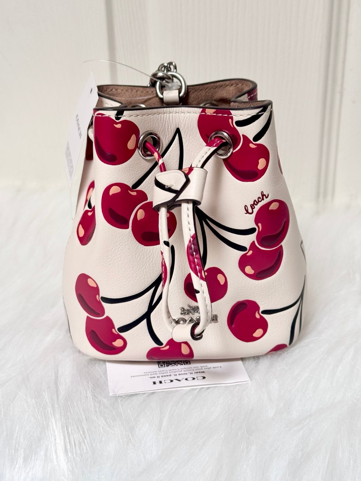 Coach Drawstring Wristlet With Cherry Print