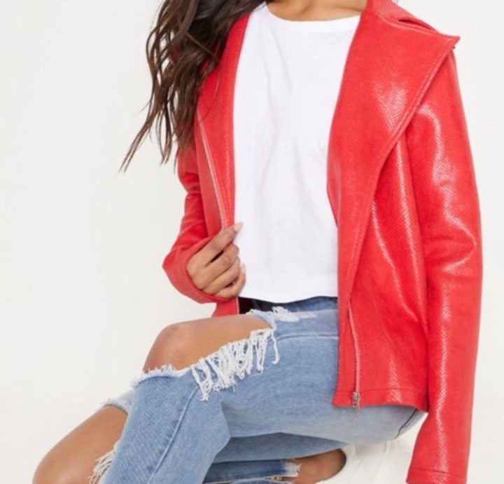 Pretty Little Thing Red Leather Jacket