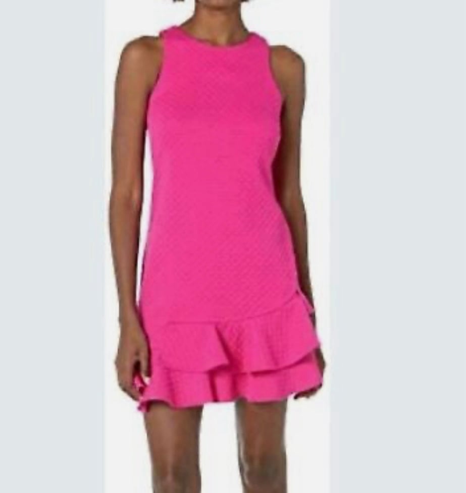 Eliza J Sleeveless Pink Ruffle Hem Cocktail Dress 4 Textured Mini Flirty Flounce