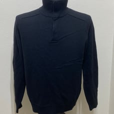J. Crew Sweater Men's 100% Merino Wool Medium Black Mock Neck 1/4 Button