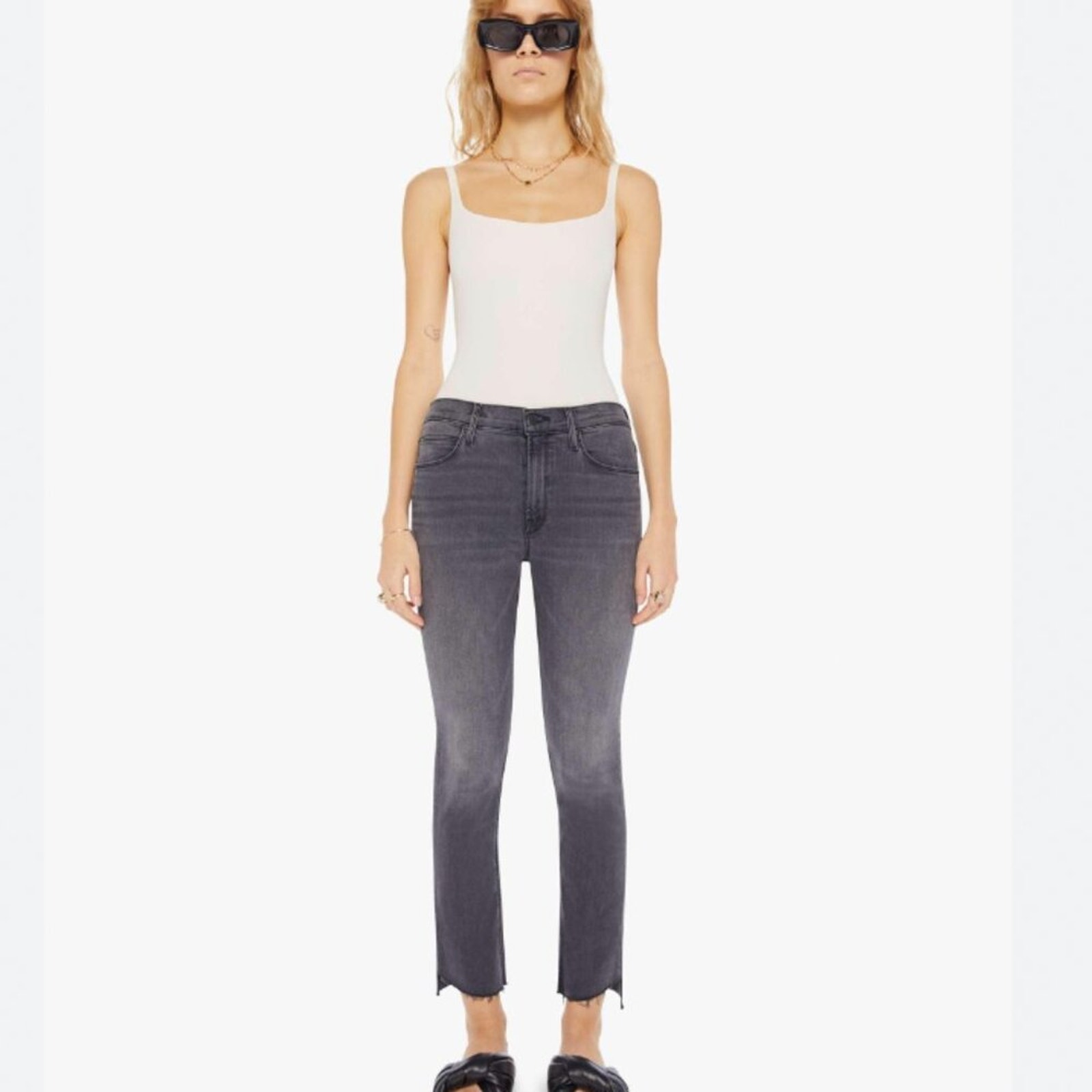 Mother The Mid Rise Dazzler Ankle Step Fray Jean