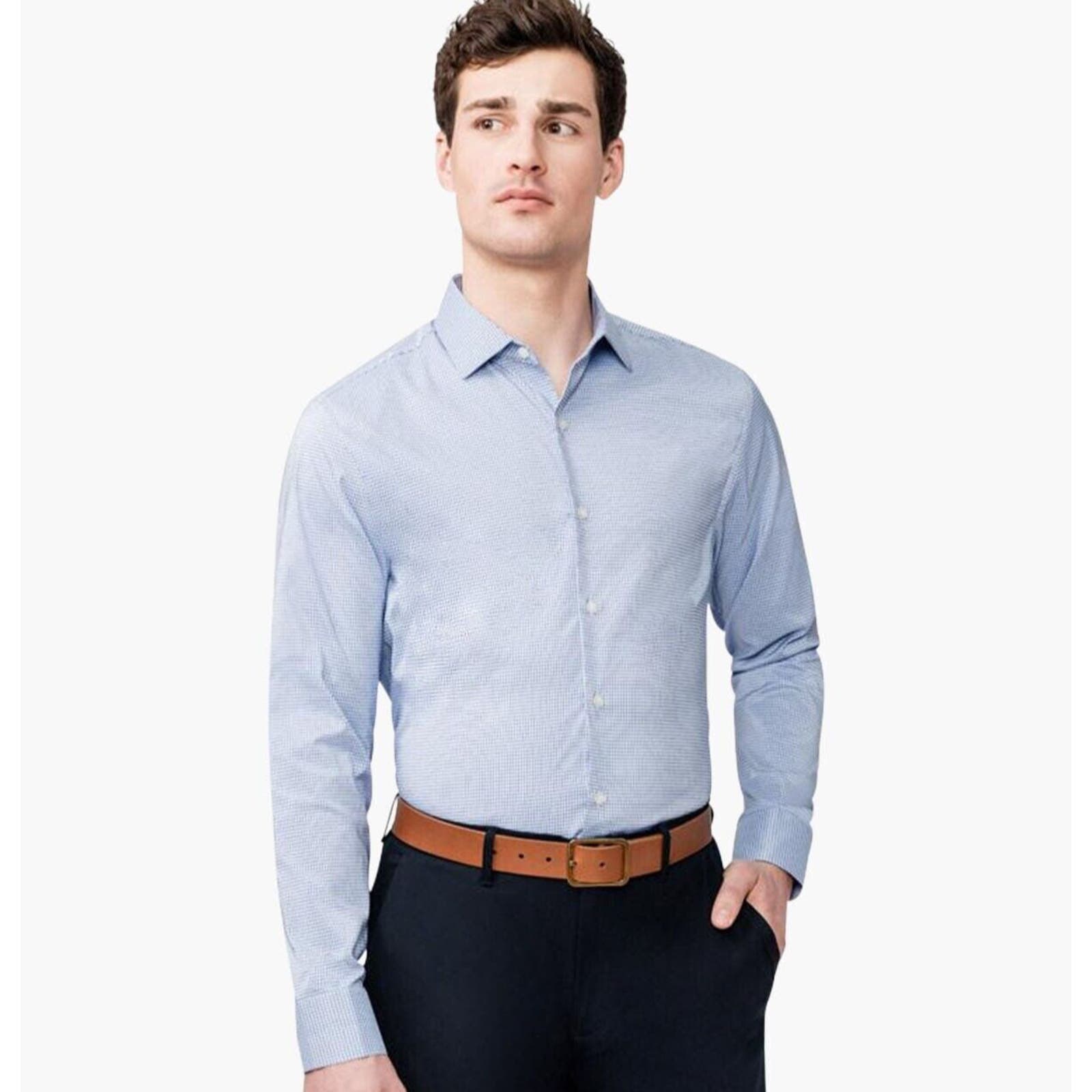Ministry of Supply Aero Dress Shirt Blue Grid Performance Stretch Slim Mens XL