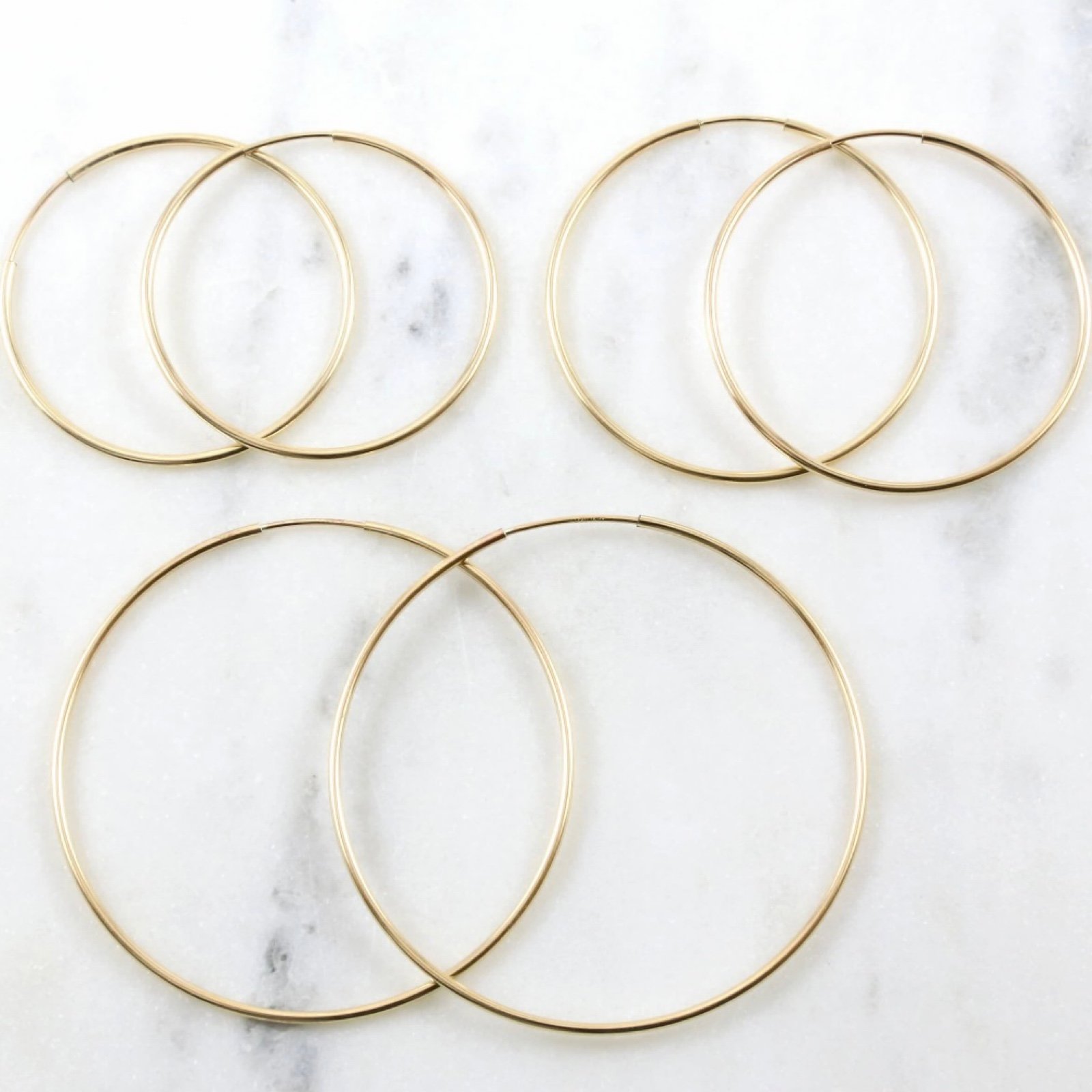14K Yellow Gold Large Thin Endless Hoop Earrings, NWT