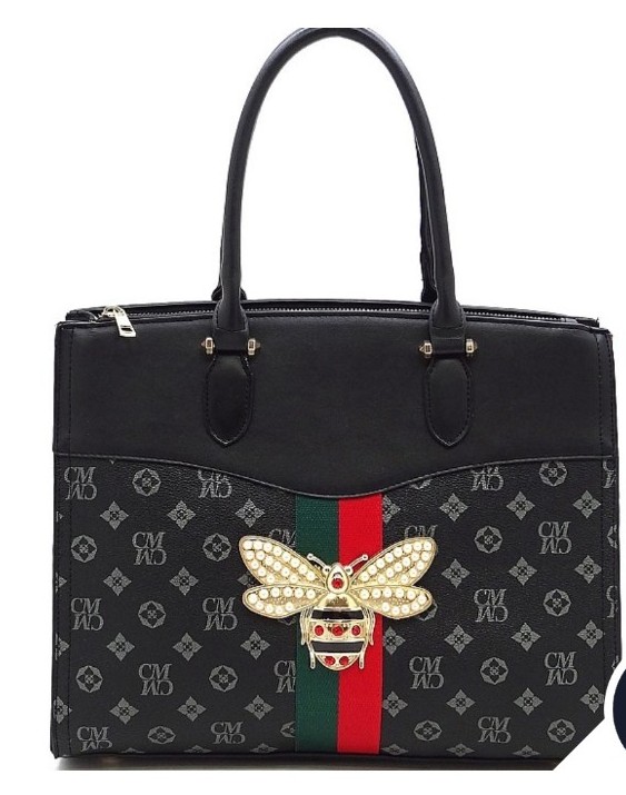 Woman Stripe Monogram Satchel  Handbag