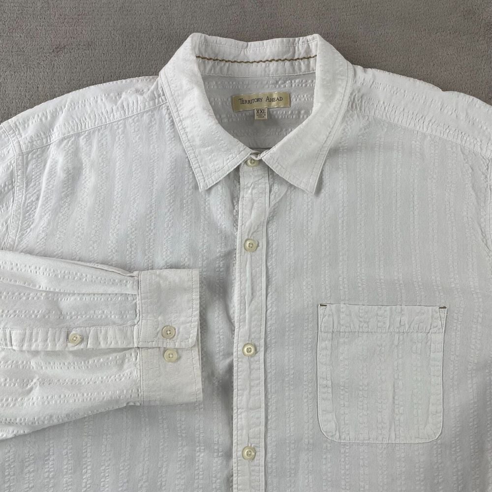 Territory Ahead Textured Shirt Men 2XL White Long Sleeve Pocket Outdoor