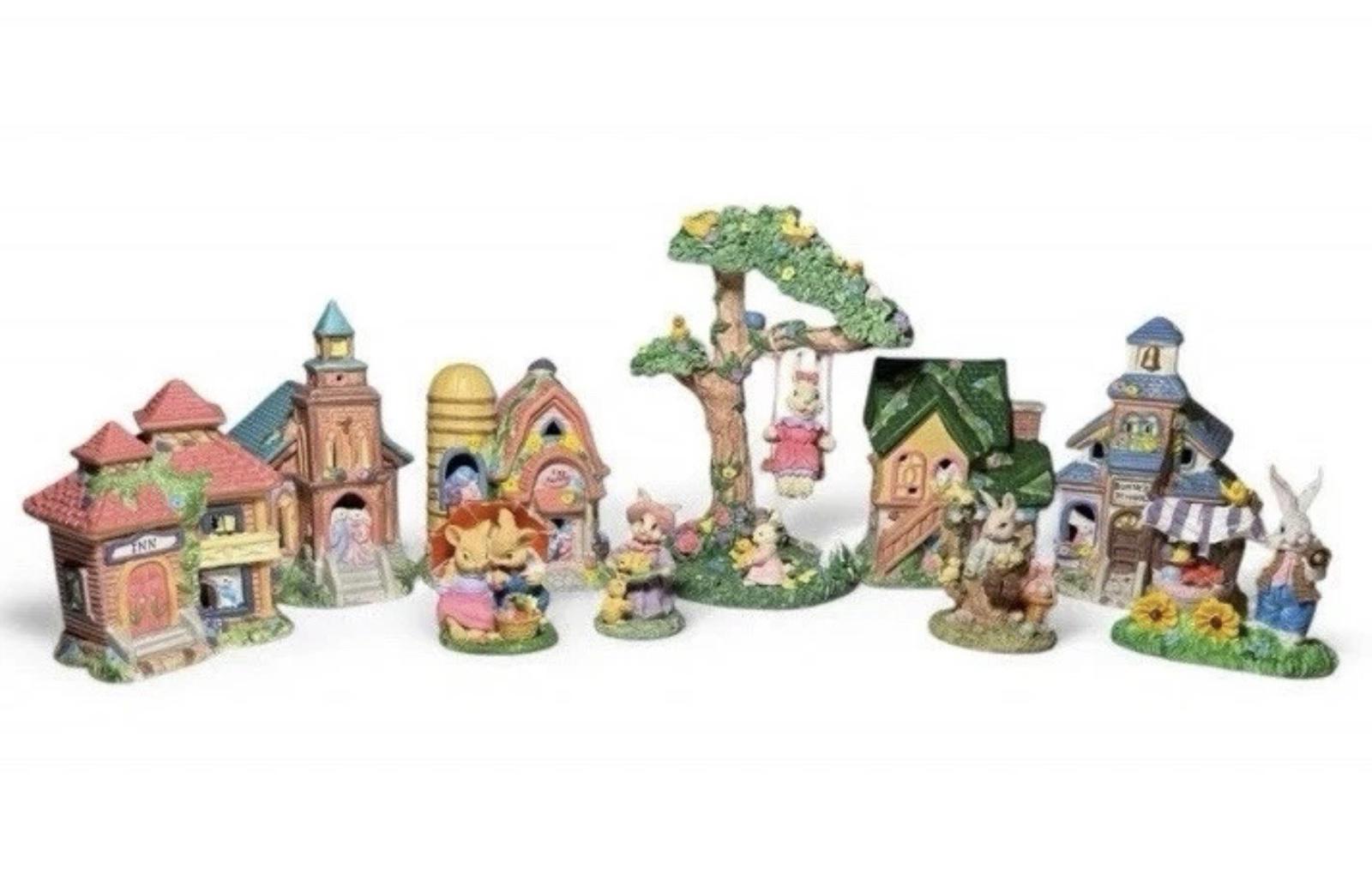 Easter Bunny Village 10 Piece Set - Collectable Set