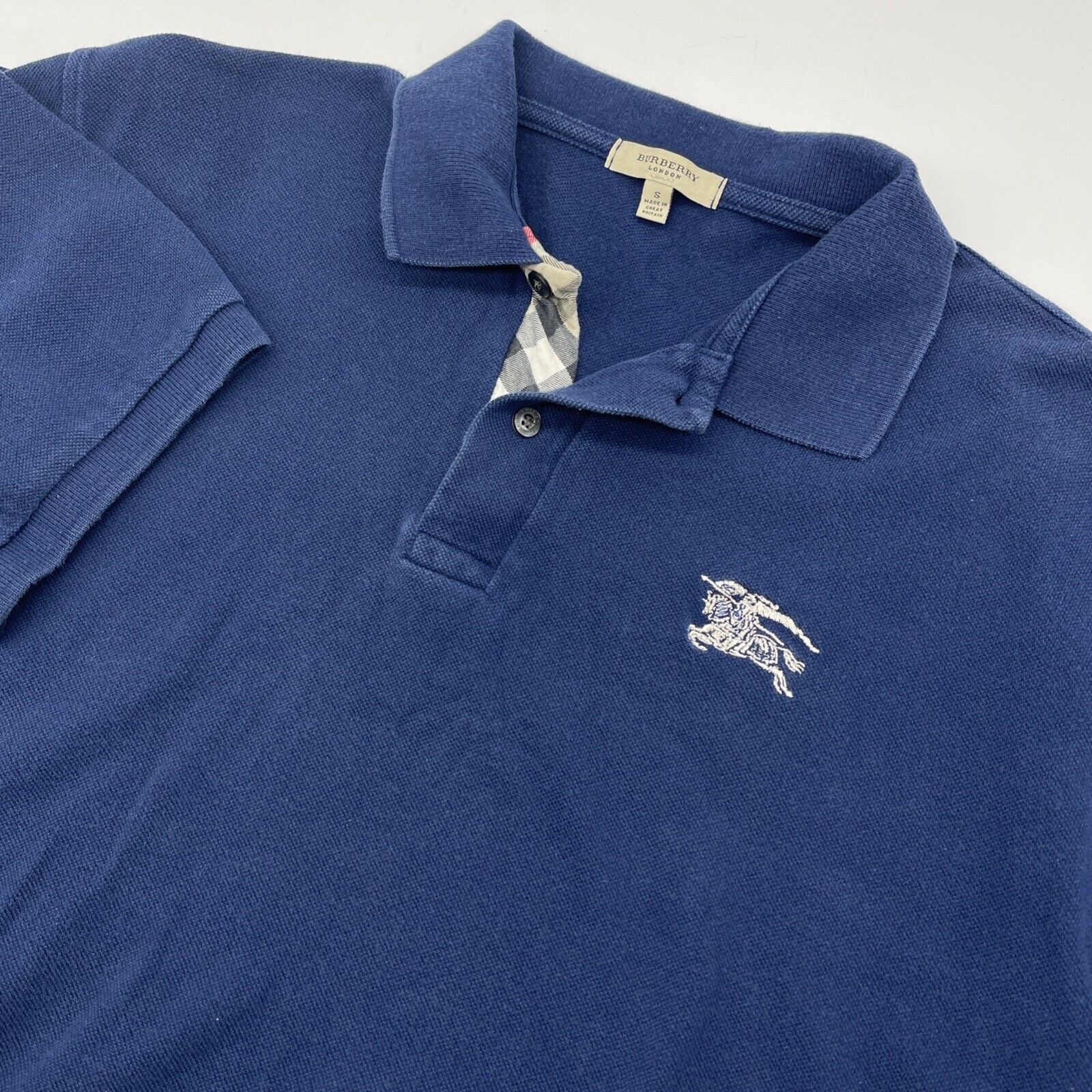 Burberry London Polo Shirt Men Small Blue Nova Check Short Sleeve Rugby Big Logo