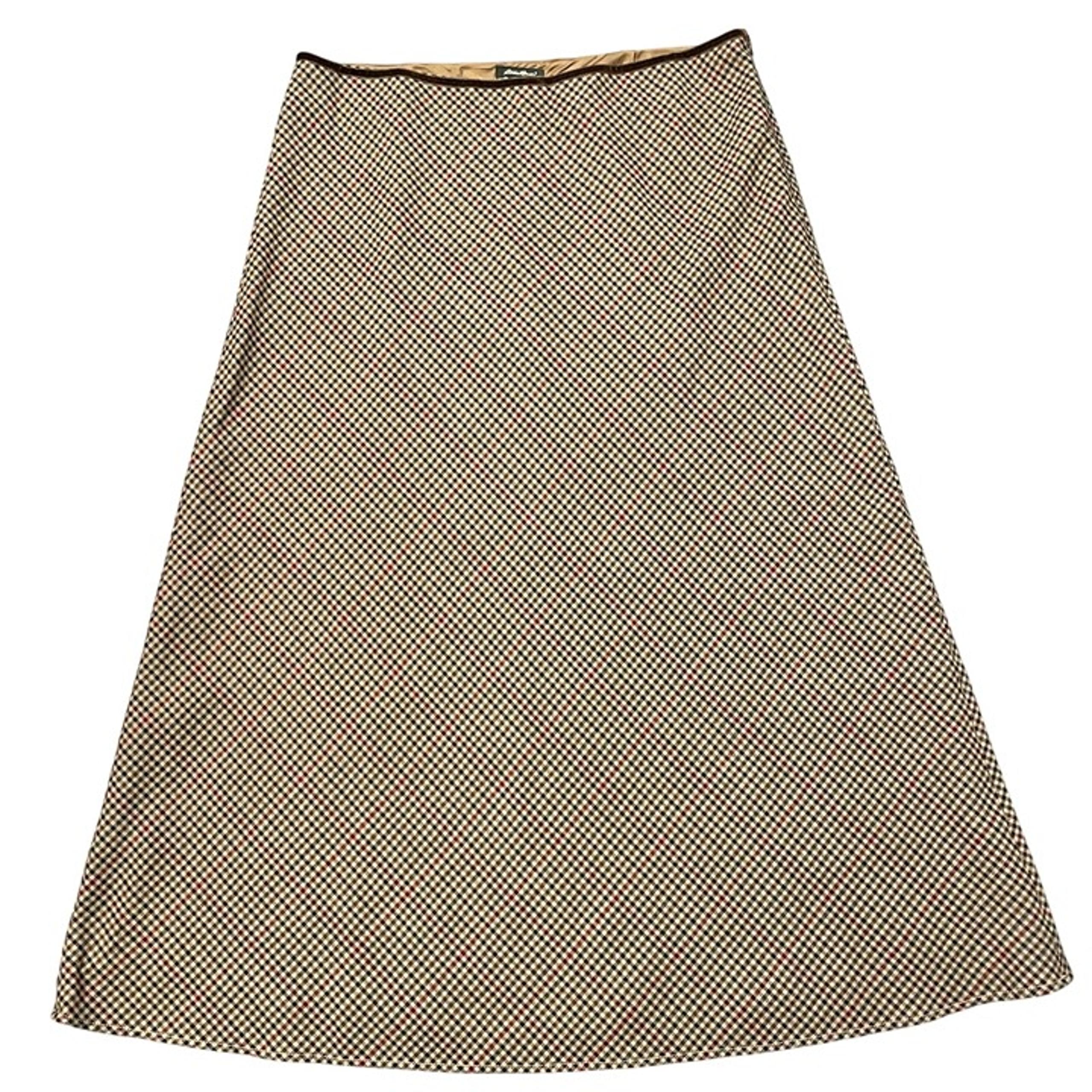 Vintage Eddie Bauer Checkered Plaid Wool Maxi Skirt Brown Women's Size 16 Tall