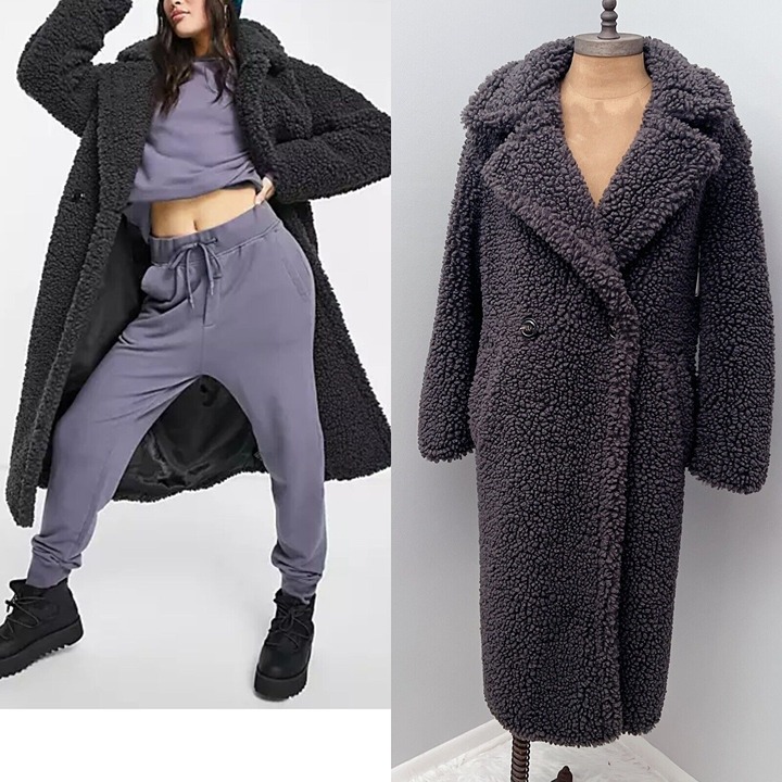 NEW UGG Gertrude Long Teddy Long Coat INK BLACK Size XS