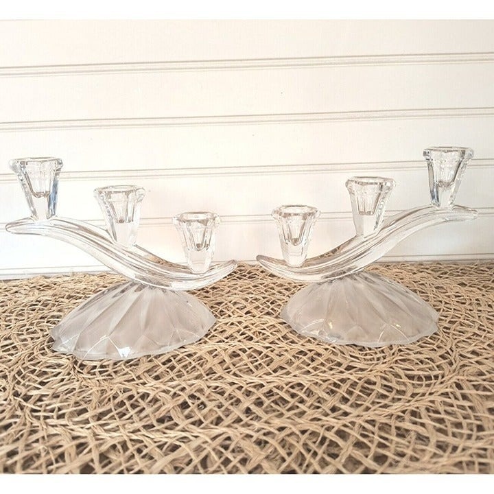 Anna Hutte Bleikristall Triple Taper Candelabra, SET/2 Crystal Tiered, EUC
