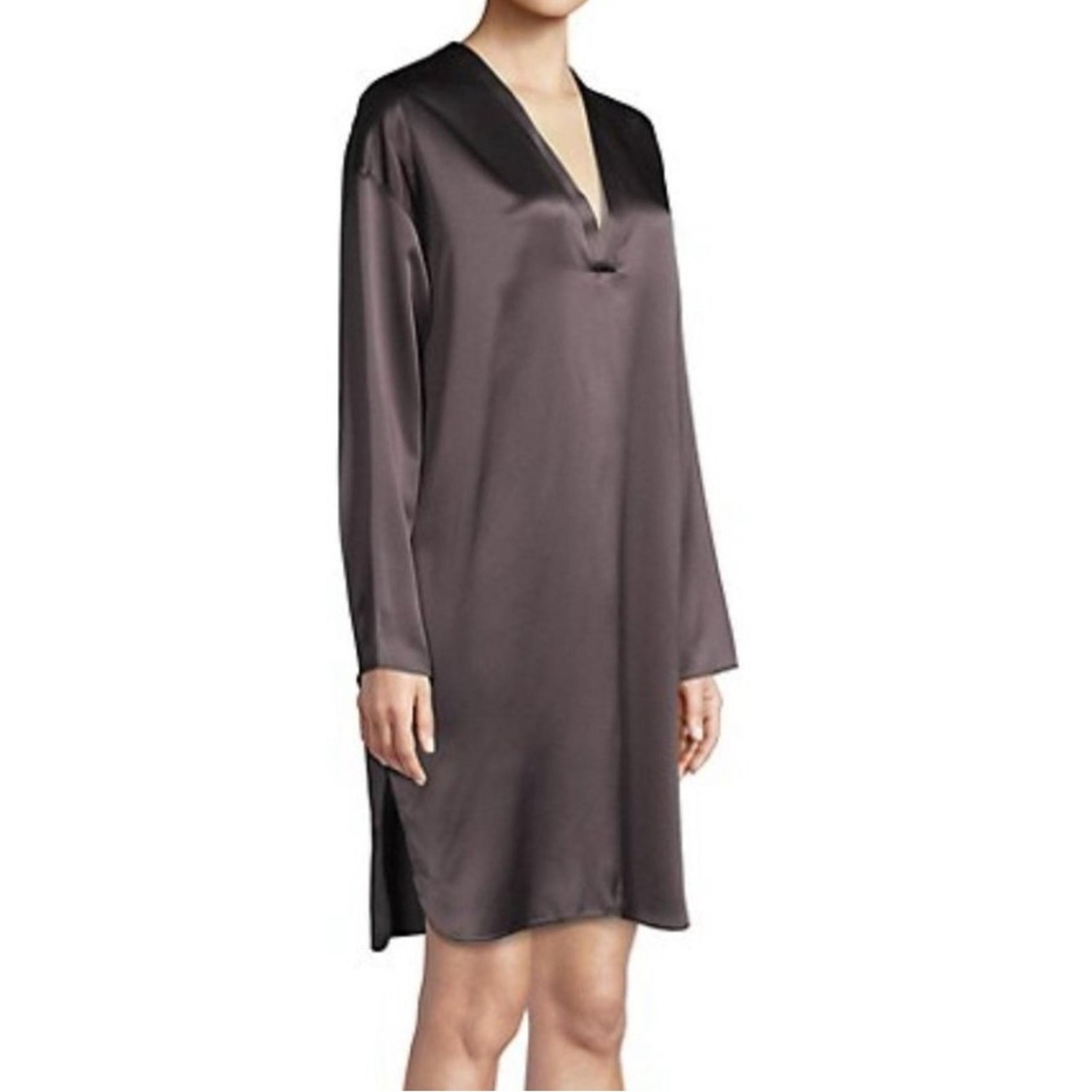 Vince Silk Satin Long Sleeve Tunic Dress Womens XS Grey Silver