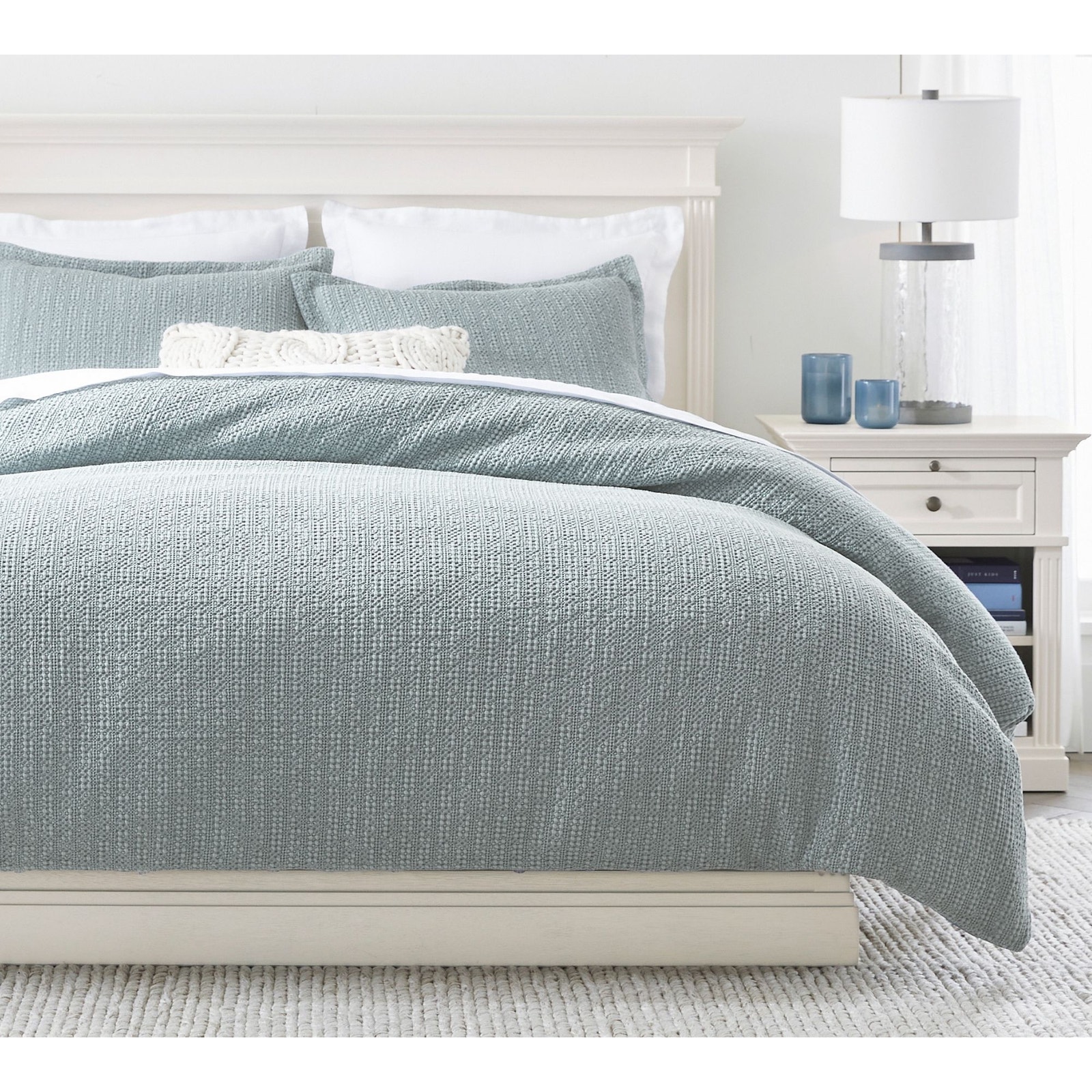 NWT Honeycomb Cotton Duvet Cover, Full/Queen, Light Chambray 229