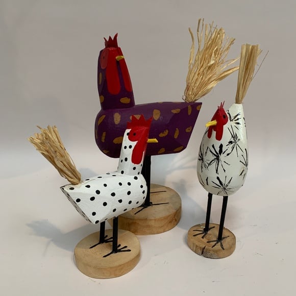 Vintage Signed Doreen Herbert Navajo Wood Painted Chickens (3)