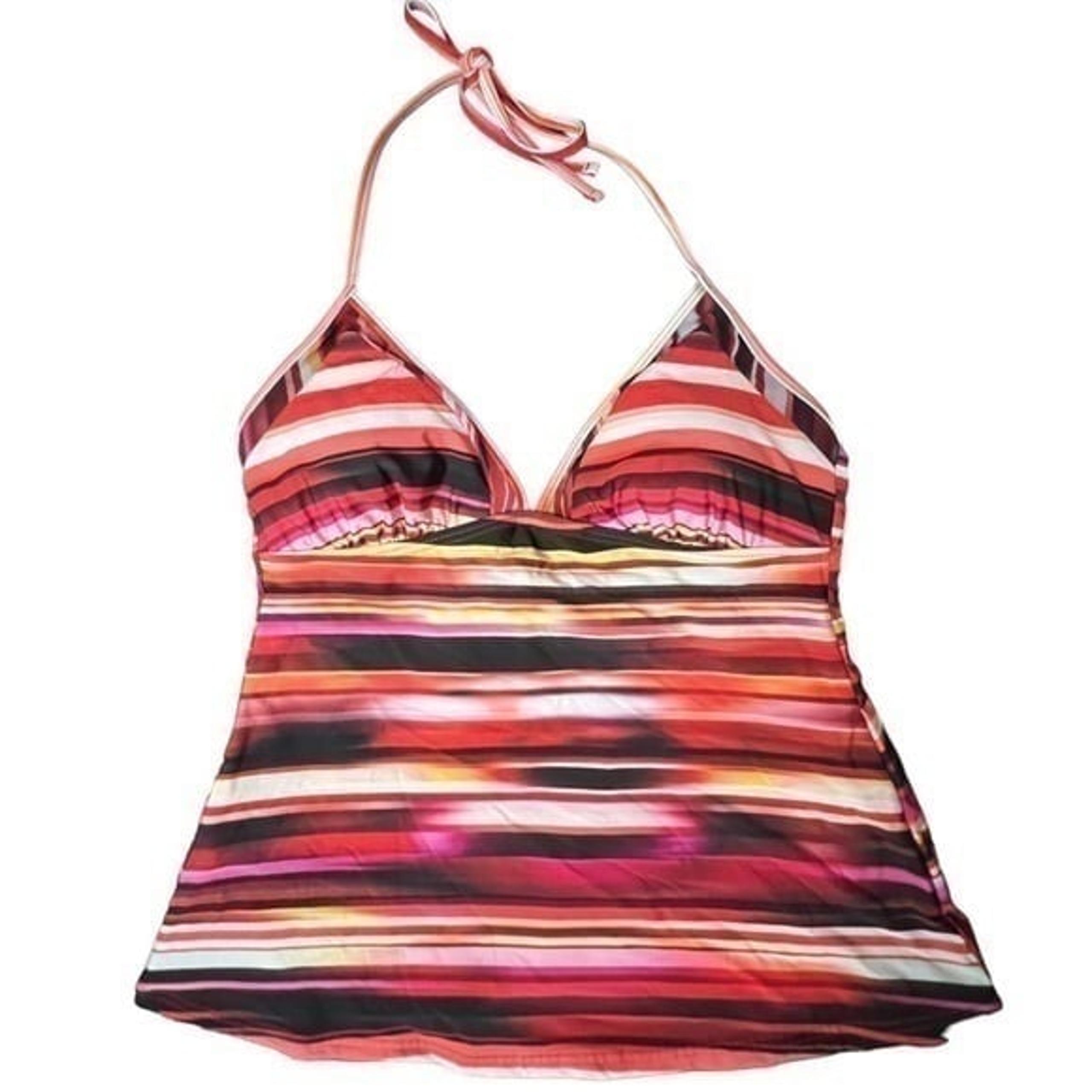 Kenneth Cole New York Tankini Swimsuit Top - Halter Tank Bathing Suit - Striped