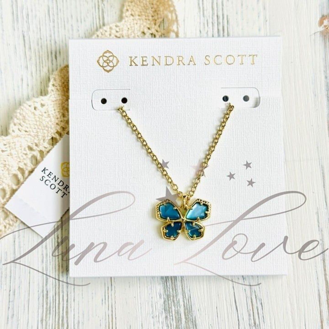 KENDRA SCOTT Mae Butterfly Gold Pendant Necklace In Indigo Watercolor NWT