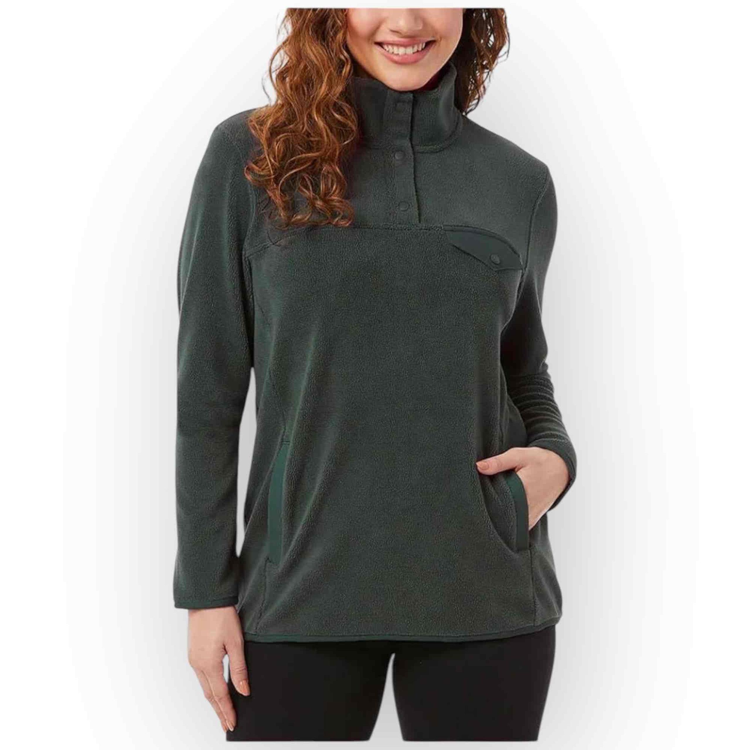 32 Degrees Heat Women’s Midweight Snap Arctic Fleece Pullover - Basil Green Med