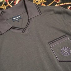 Giorgio Armani GA Embroidered Logo Design Silk Blend Skipper Polo Shirt