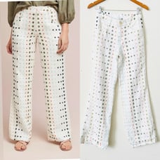 Ett:twa Anthropologie SIZE 0 linen embroidered wide leg pants