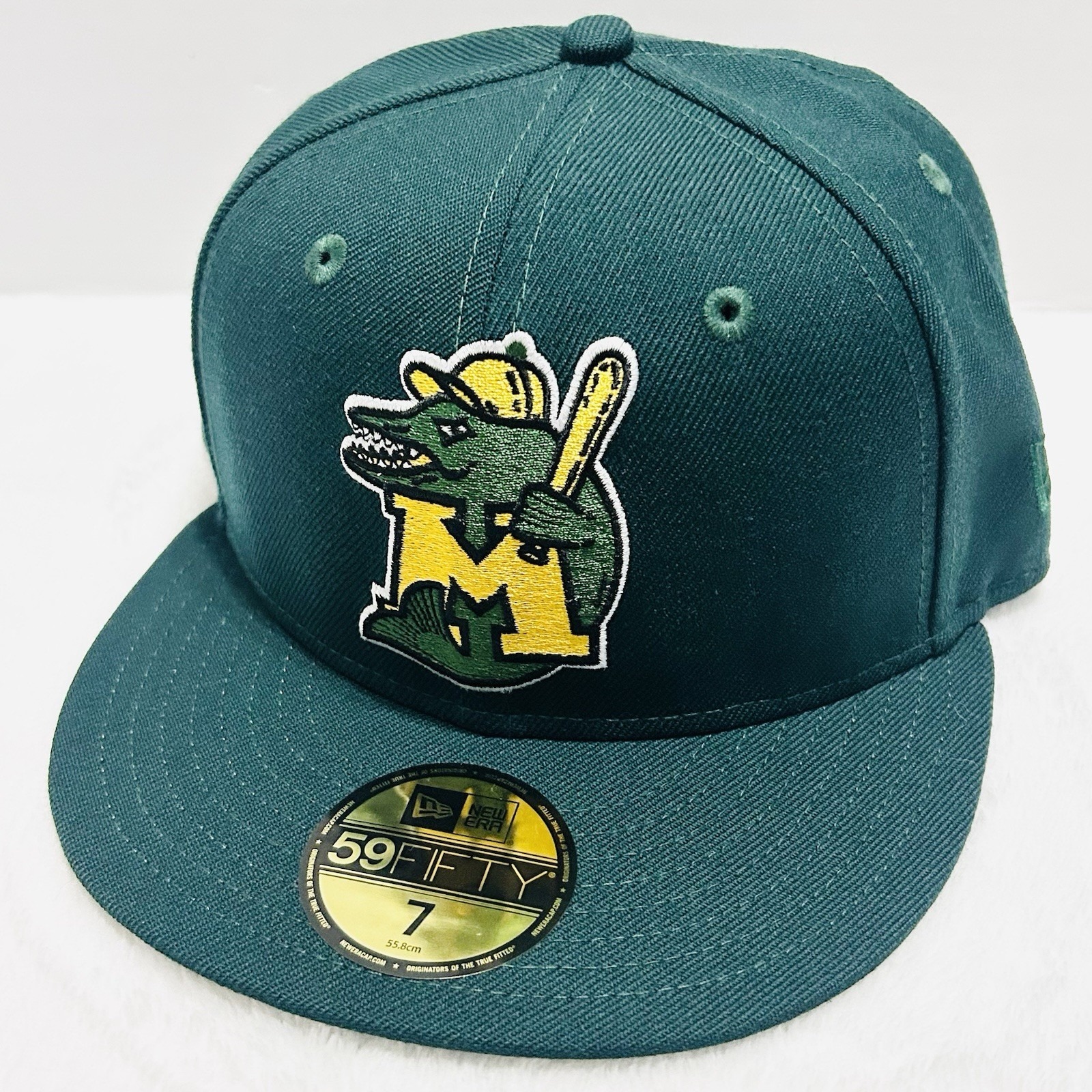 New Era Madison Muskies Team Logo MiLB 59FIFTY Fitted Hat Sz 7 Green Baseball