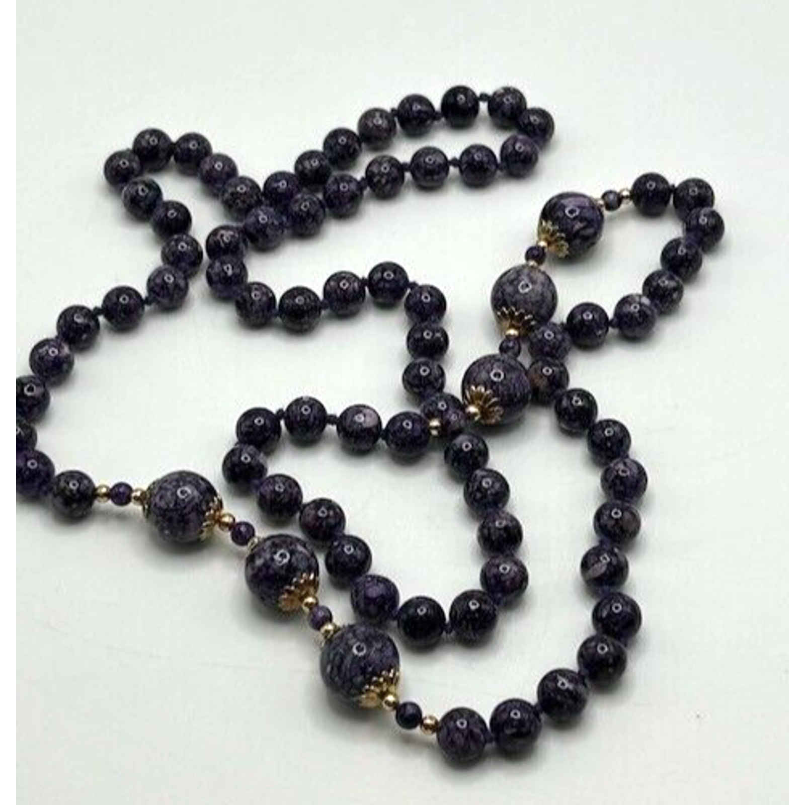 Purple Gemstones Gold Tone Beaded Necklace 32 Long