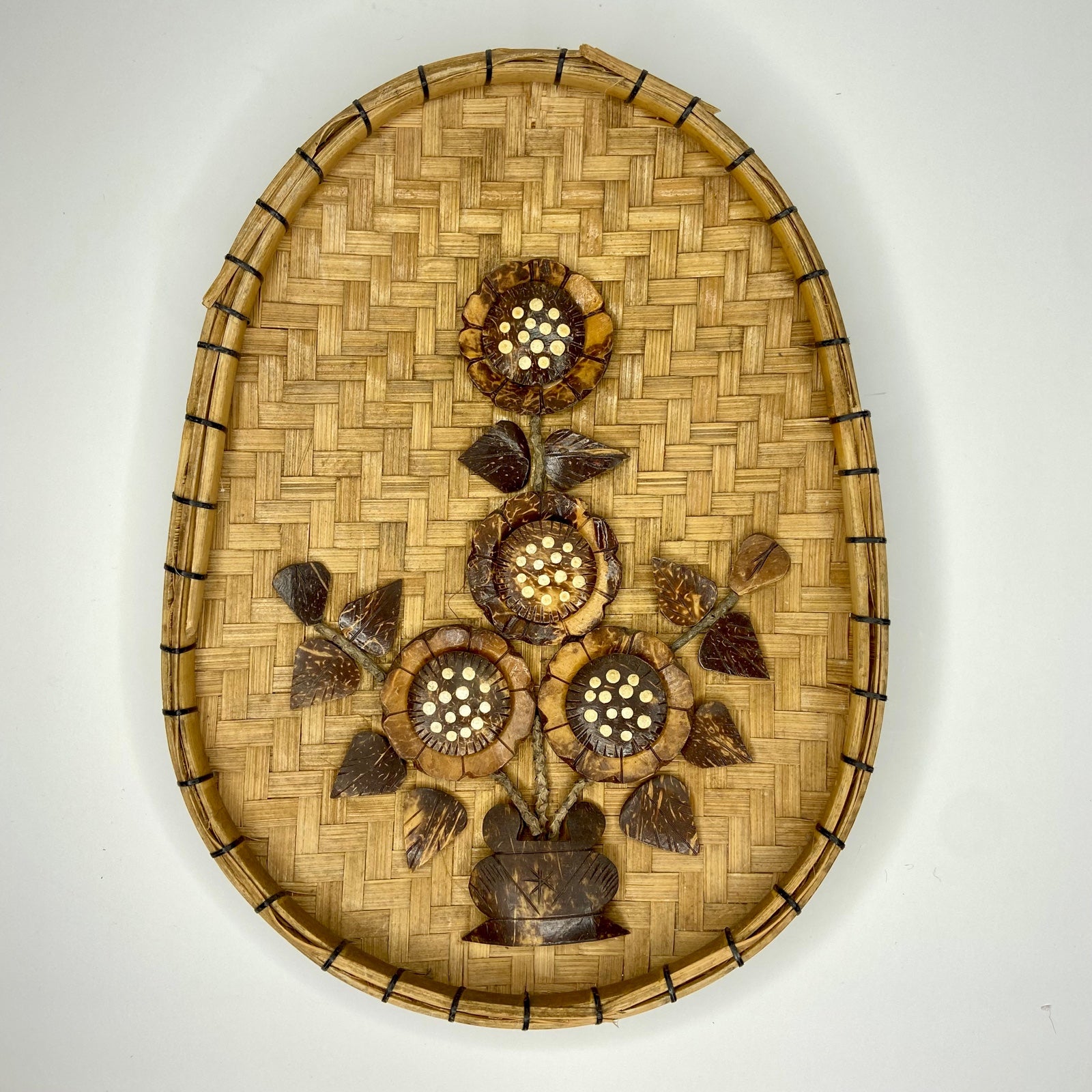 Vintage Wicker Woven Coconut Shell Wall Decor