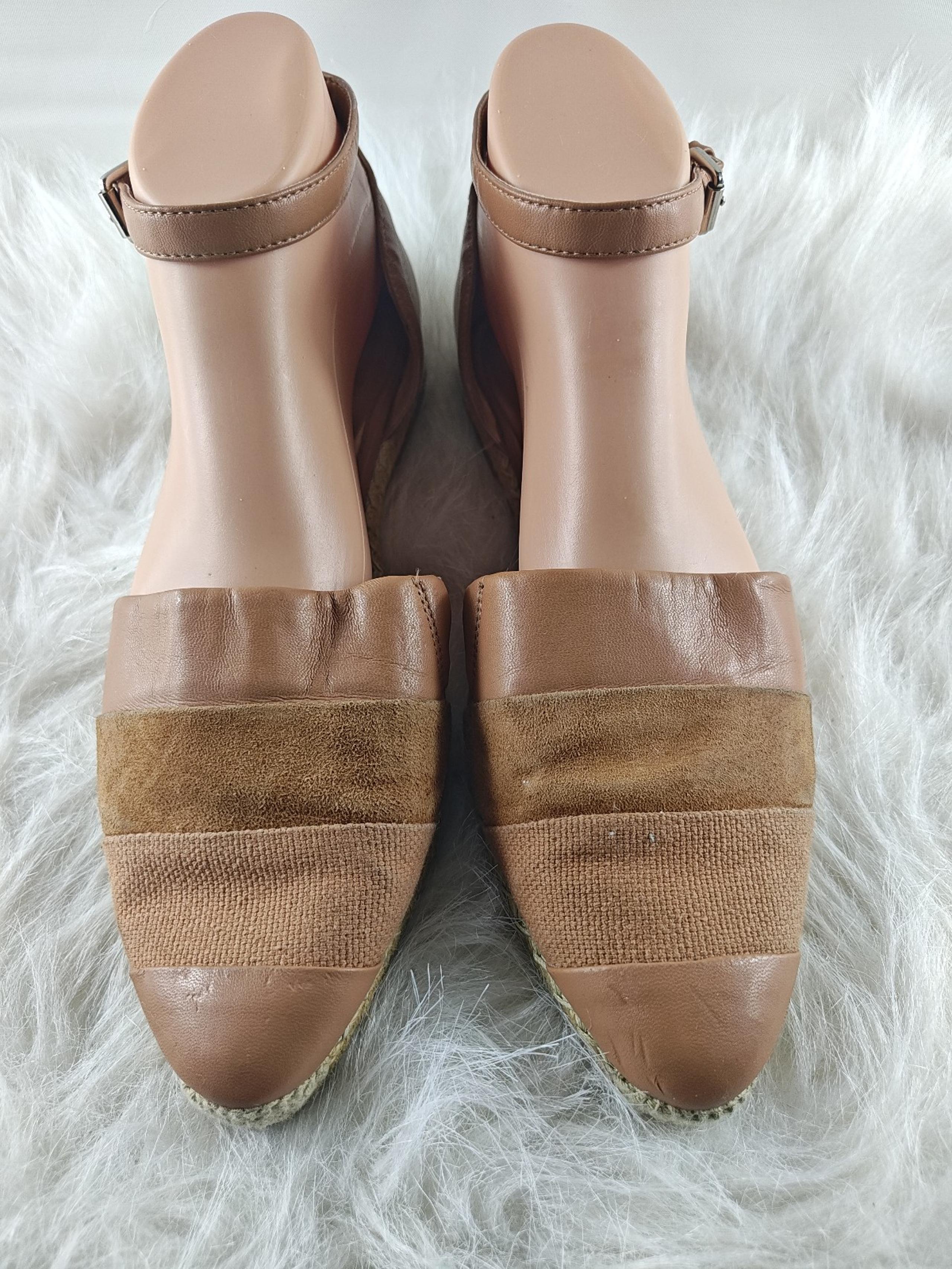 NINE WEST Ubetchao Tan Vegan Leather Ankle Strap Espadrille Flats Women size 9M