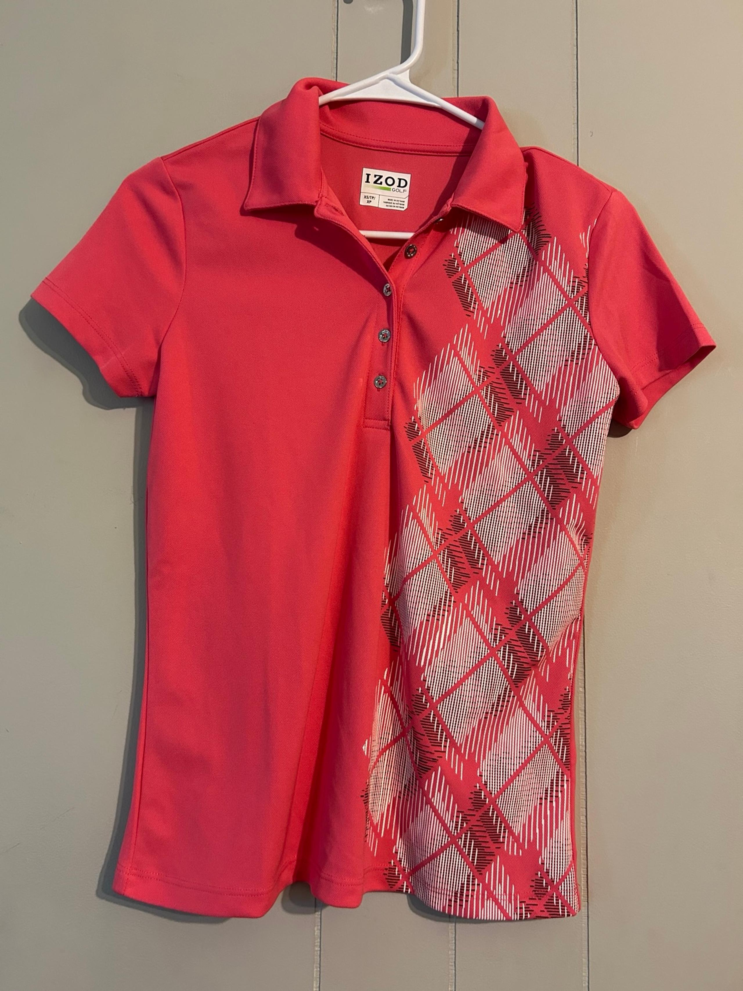 IZOD Ladies coral Plaid Polo Golf Shirt