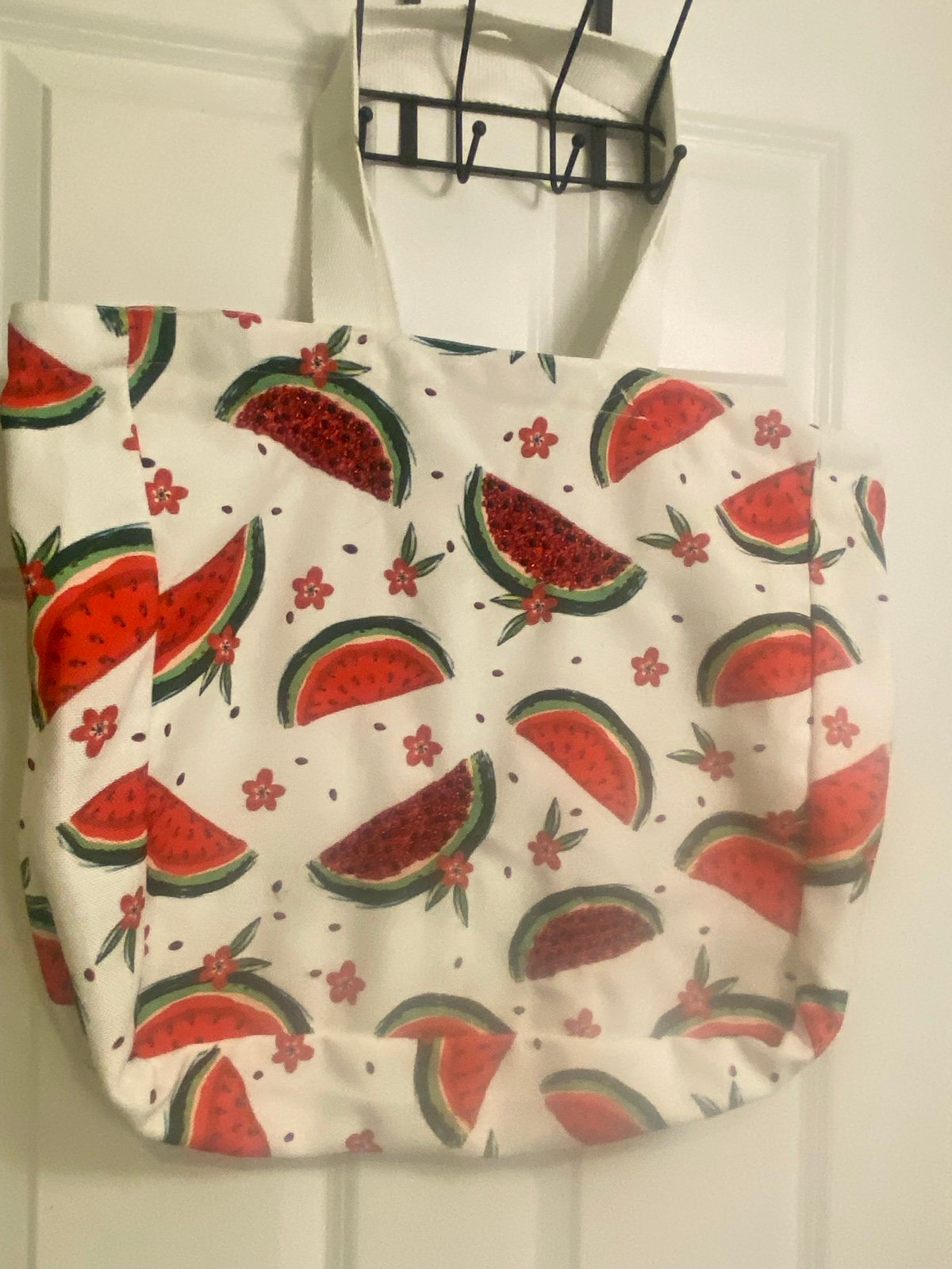 Beaded White Watermelon Tote Bag