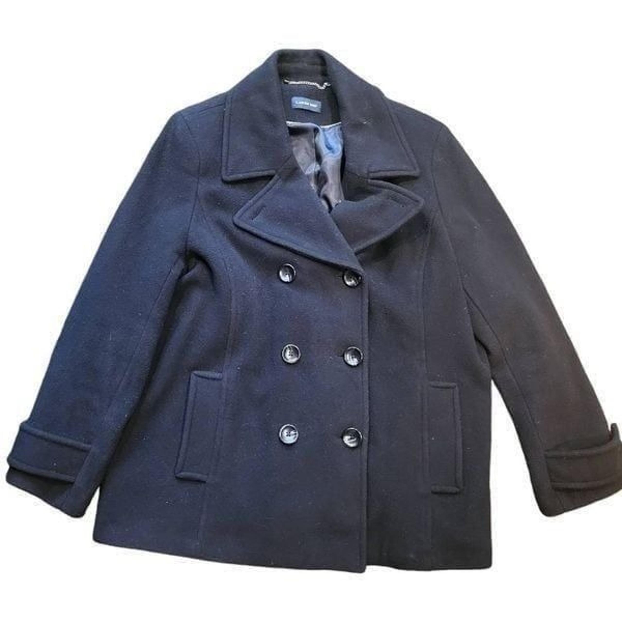 Land's End Pea Coat Women's 1X Black Wool Cashmere Double Breasted Warm Winter