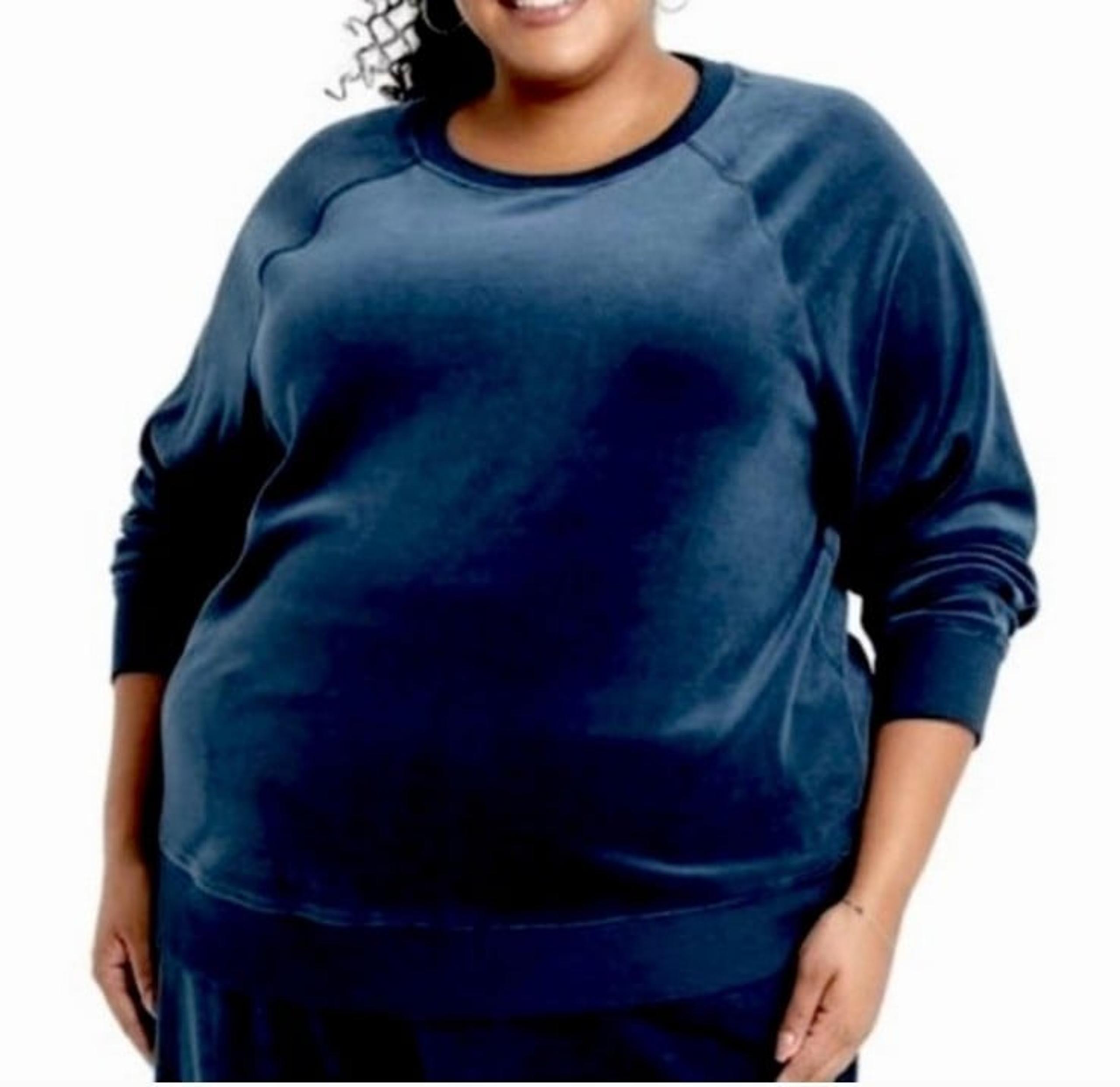 Navy Velvet Cotton Lounge Long Sleeved Sweatshirt Ava & Viv Womens Plus Size 2X