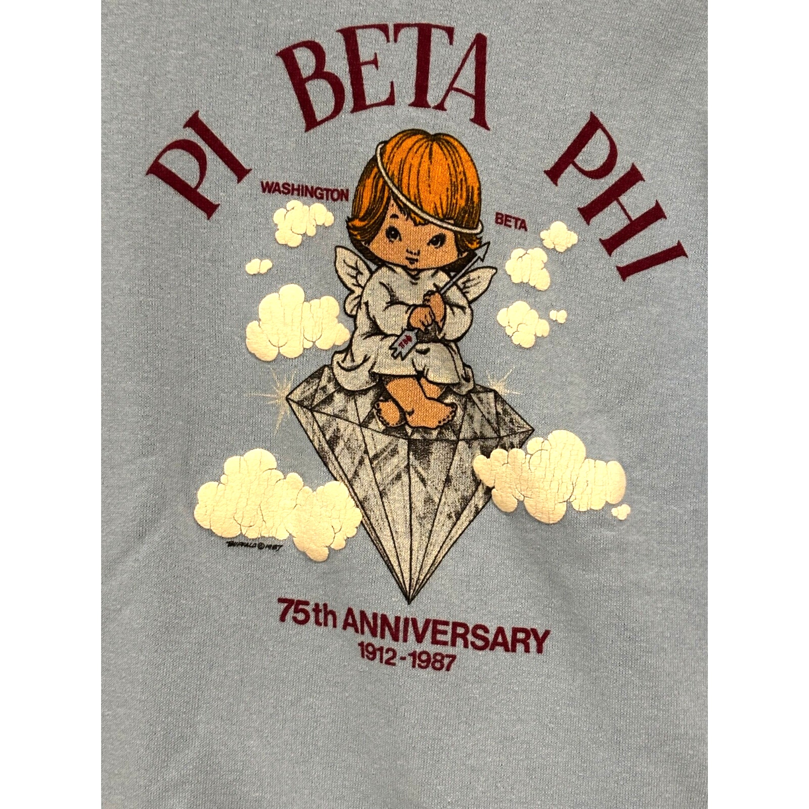 Vintage 80s Pi Beta Phi 75th Anniversary Sz M Angel Diamond Sweatshirt Sorority