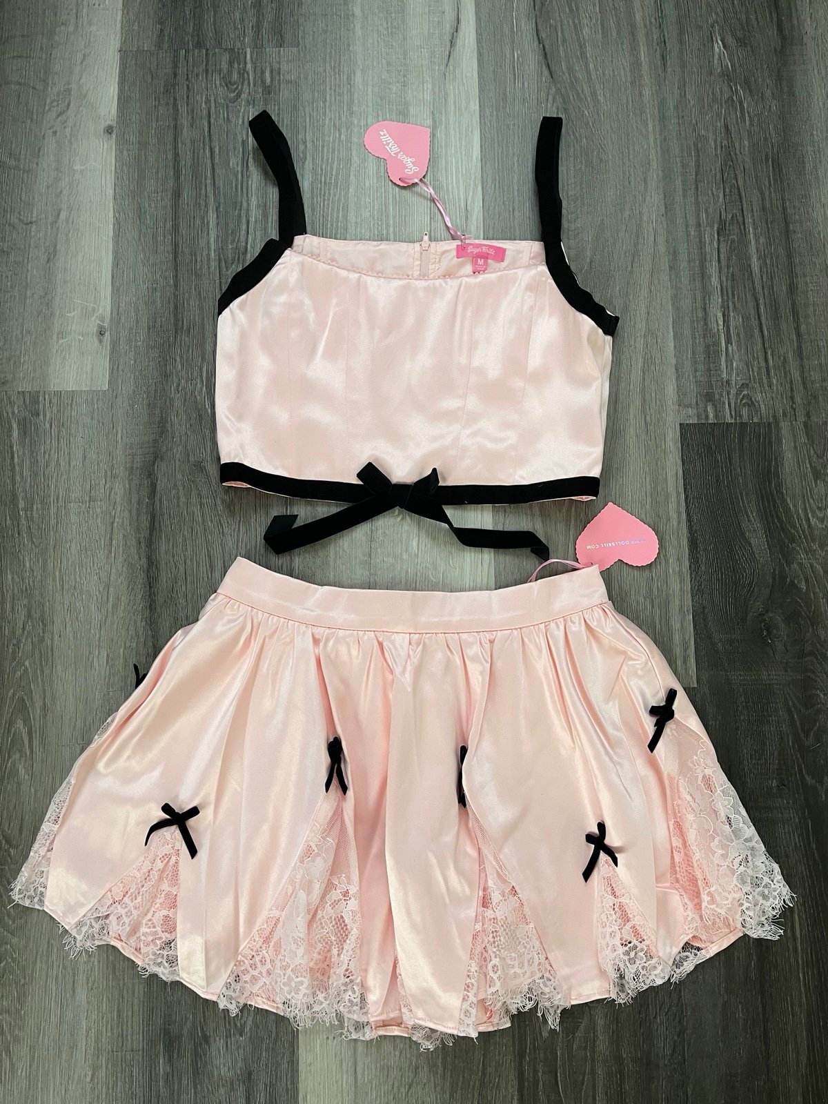 Dolls Kill - Sugar Thrillz Pink and Black Bow Set - Size Small