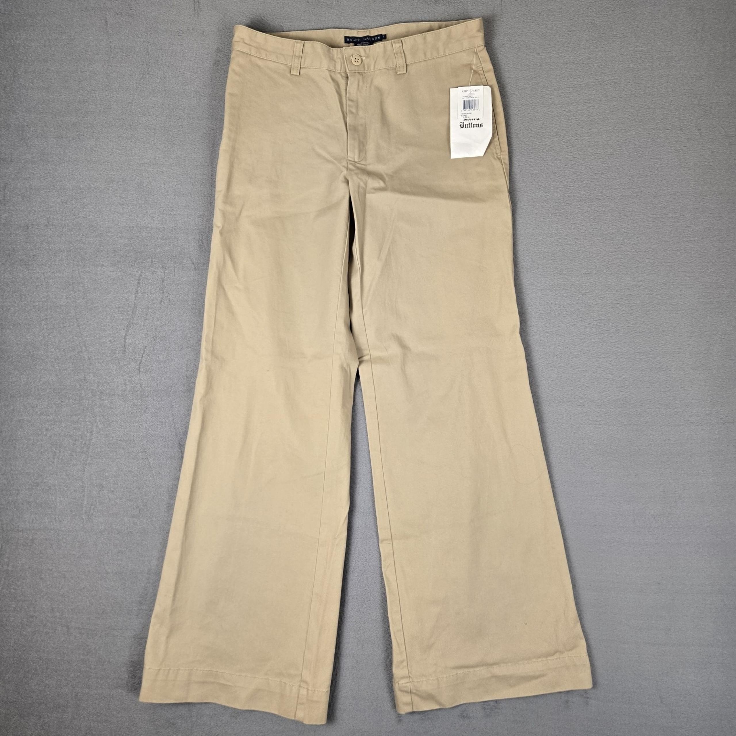 Ralph Lauren Chino Pants Womens 6 Khaki Tan Wide Leg Pocket Cotton Flared NWT