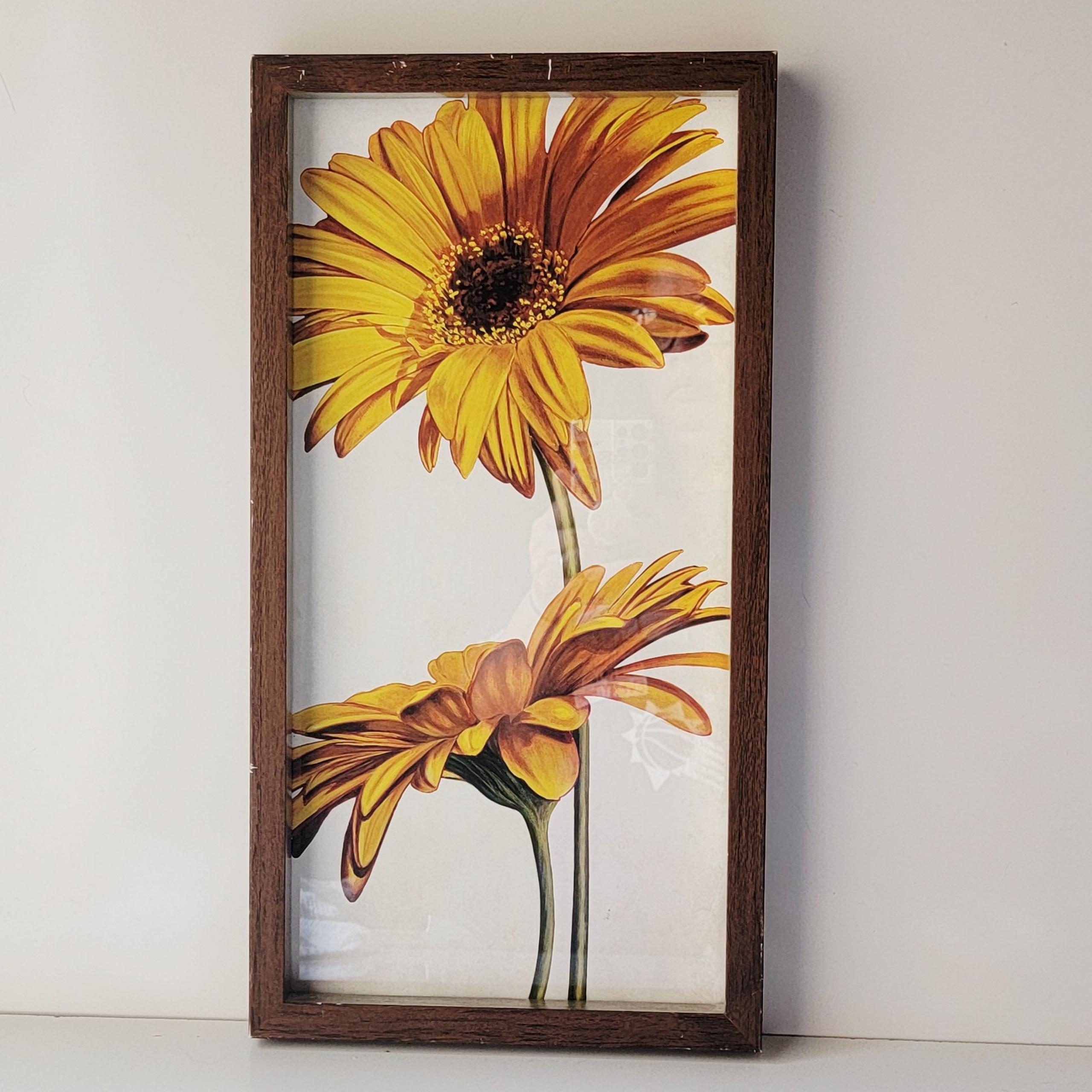 Framed Gerbera Daisy Floral Print – Rustic Wall Art – 16.75x8.75