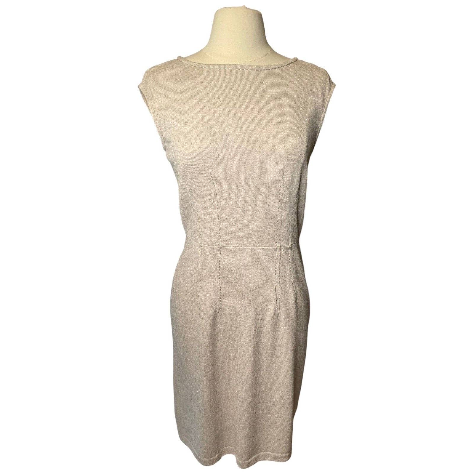 St John Collection Bateau Neckline Santana Knit Sheath Dress Size 6 Beige